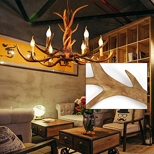Lustre Pendante Résine Bois De Cerf - Lumière Vintage Réglable Pour Salon Ou Chambre - 6 Ampoules E14 Incluses