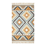 HOMESCAPES - Tapis Kilim en Laine à Motif géométrique Jaune, Fabrication Artisanale - Agra - 160 x 230 cm