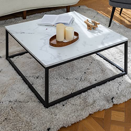 MEUBLE COSY Design Moderne Table Basse de Salon Carré Effet Marbré Structure en métal, Style Industriel, Blanc et Noir, 80x80x34cm MEUBLE COSY Design Moderne Table Basse de Salon Carré Effet Marbré Structure en métal, Style Industriel, Blanc et Noir, 80x80x34cm