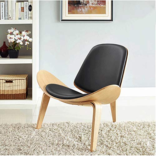 XFENG Chaise Moderne de Style Coquille médiévale, Chaise personnalisée for Avion, chaises de Bureau en Bois Massif avec Tapis et Dos en Cuir, Salon sans Bras en Couleur de Noyer for Le Salon