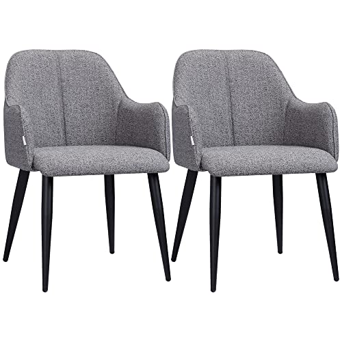 HOMCOM Lot de 2 chaises de Salle à Manger en Tissu et piètement Acier - Assise enveloppante - Gris foncé