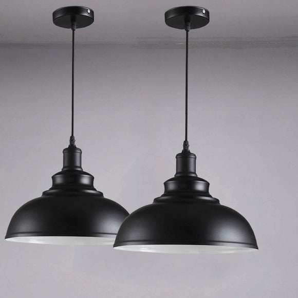2 pack Suspension Vintage Lustre Abat-jour Noir, Industriel Luminaire en Métal 29cm E27 éclairage Lampe de Plafond
