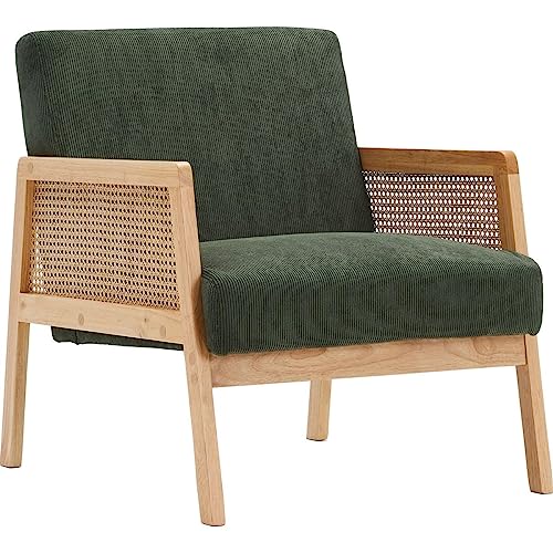 HOMIFAB Fauteuil en cannage et Velours côtelé Vert - Mani HOMIFAB Fauteuil en cannage et Velours côtelé Vert - Mani