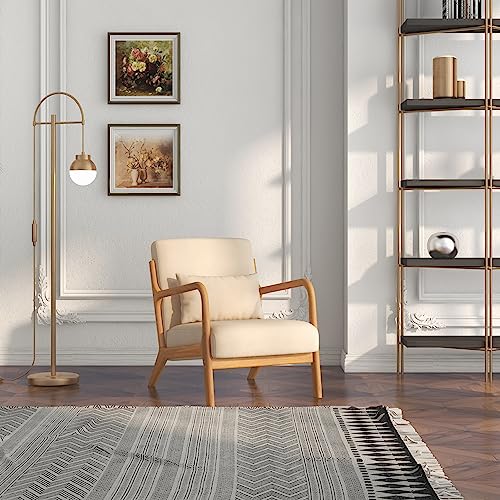 HOMCOM Fauteuil de Salon avec Cadre en Bois Massif Fauteuil Lounge - Assise Profonde - accoudoirs - Aspect Velours Beige