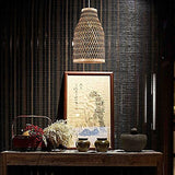 WHKOSK Lustre en Bambou De Style Pastoral Japonais Naturel Bicolore Abat-Jour Creux Semi-Ouvert Suspension Tissée À La Main Adaptée Aux Bars, Salons Et Cafés