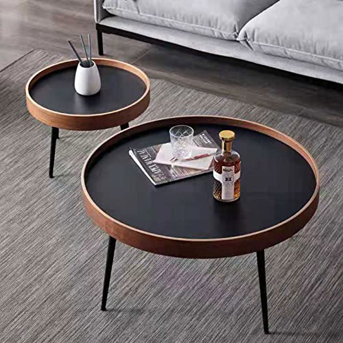 Petite Table de Salon Basse Ronde en Bois Noire, Lot de 2 Tables Basses Gigognes au Design Minimaliste Moderne, Table d'Appoint Meuble de Salle de Séjour Salon (Color : Black, Size : 80 * 80 * 45cm)