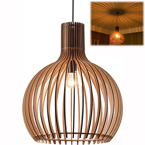 LANTING E27 Suspension Luminaire salle à manger, pendentif chambre lumineuse Suspendue bois, Table à manger suspension Lumière hauteur réglable, Convient aux cafés des hôtels, Ø45cm, 5W