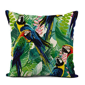 GWrix Sofa Housse De Coussin,Canapé Taie d'oreiller,Perroquets Colorés Tropicaux Bleus Et Fleurs Exotiques Housse De Coussin Carré Oiseau Rouge,45X45CM,Housse De Coussin À Glissière