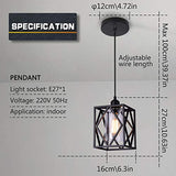 ENCOFT Suspension Luminaire avec Verre Créatif Cube E27 Industriel Suspensions Lampe, Lampe Cage Plafonnier en Métal Lustre Éclairage pour Chambre Cuisine Salon Couloir, Noir Sans Ampoule