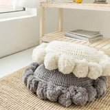 SWECOMZE Macramé Tissé à la Main Rond Coussins Boho avec Pompons, décorative pour canapé Bureau Salon, Beige (Beige)