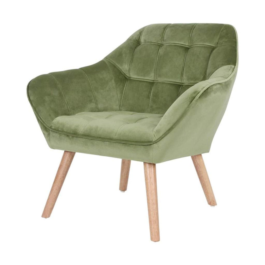 Zons Oslo Fauteuil Une Place en Velours/Suedine/Tissus Vert, Style scandinave Pieds en Bois