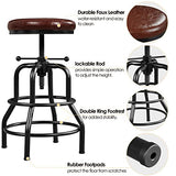 Yaheetech Tabouret de Bar Industriel en Similicuir Tabouret Haut Rond Réglable en Hauteur avec Deux Repose-Pieds Tabouret de Comptoir pour Cuisine Restaurant Design Néo-rétro Marron