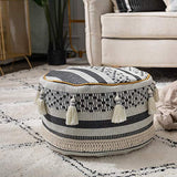 Riarevt Housse de pouf noir et beige non rembourrée, pouf repose-pieds géométrique ottoman bohème pour salon, chambre à coucher (35,1 x 35,1 x 20 cm)