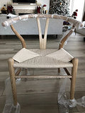 Tomile Wishbone Style Chaise CH24 / tissé Assise de Chaise/Chaise de Salle à Manger en Bois Massif/Chaise de Fauteuil en rotin (Couleur: Couleur Bois Naturel)