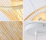 HIL Bambou Art Rotin Cage Lustre En Bambou, Jardin Moderne Créatif Restaurant Salle De Thé Couloir Allée Lampe De Bambou Bambou Plafond Lumière Café,50 * 40CM