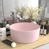 vidaXL Lavabo Rond de Luxe Vasque à Poser de Toilette Lave-mains de Salle de Bain Vestiaire Cuisine Maison Intérieur Rose Mat 40x15 cm Céramique