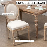 HOMCOM Lot de 2 chaises de Salle à Manger - Chaise de Salon médaillon Style Louis XVI - Bois Massif sculpté, patiné - Aspect Lin Beige