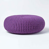 HOMESCAPES - Grand Pouf Rond tressé en Tricot - Violet Foncé