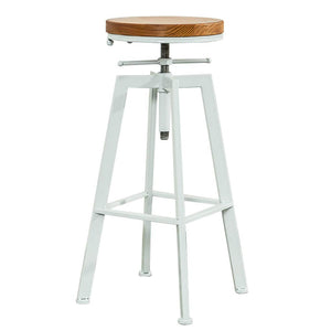 Tabouret de Bar Vintage Industriel, Rustique Tabouret de bar pivotant, Siège en bois rond et tabouret en métal, Tabouret à hauteur de comptoir réglable blanc