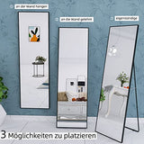 AUFHELLEN Miroir sur Pied 140x50cm avec Cadre en Métal Noir Miroir sur Pied HD Grand Miroir Mural avec Crochets pour Salon, Chambre et Dressing Miroir