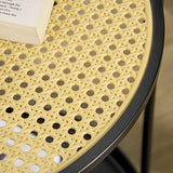 HOMCOM Table d'appoint Ronde Bout de canapé avec Plateaux Amovibles en métal et Effet cannage avec poignée - dim. 43,5L x 42,5l x 60H cm