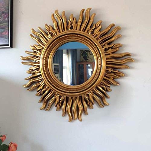 FLYTYSD Mur Soleil Décor De Rayon De Soleil Miroir Belle Belle Cadeau Painted Sculpté Ronde Sun Brown-Main Décorations pour Salon Chambre Hall D'entrée,d'or