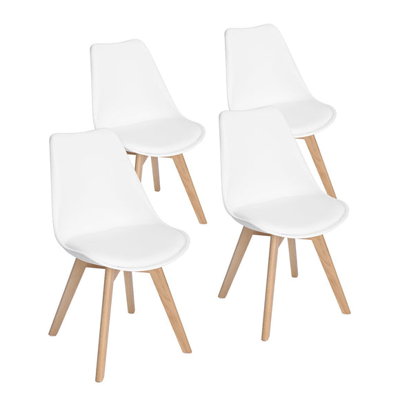 EGGREE Chaises Salle à Manger Scandinaves Lot de 4 Chaises de Cuisine, Rétro Tulip Rembourrée Chaise de Salle de Bureau, Pieds en Bois de Hêtre Massif, Blanc