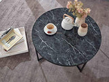FineBuy Table Basse de Salon Effet Marbré 80x36x80 cm MDF et Metal | Grande Table de Canapé Ronde Noir | Design Table d'appoint Moderne
