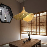 TYBERRY Lampe à suspension en forme de feuille d'éventail de style japonais, lustre en rotin E27, suspension tissée en bambou naturel et en rotin, luminaire décoratif de salle à manger de salon Tatami