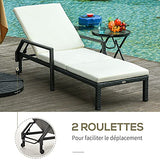 Outsunny Bain de Soleil transat Grand Confort : Matelas, Inclinaison réglable Multipositions, accoudoirs, roulettes résine tressée Noir