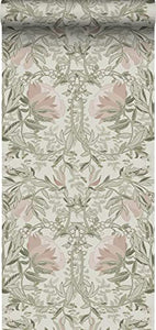 ESTAhome papier peint fleurs vintage sable beige et vieux rose - 139418-50 x 900 cm