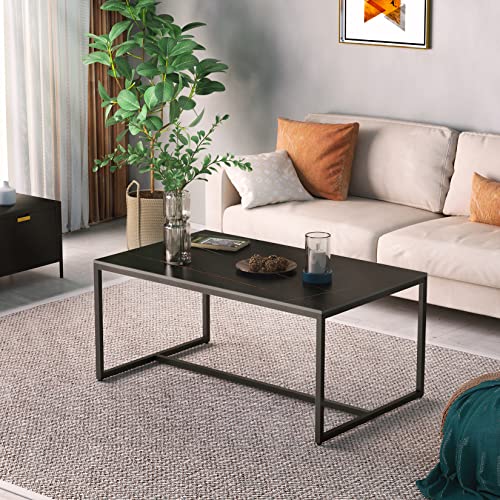 FATIVO Table Basse Marbre de Salon: Table Café Industrielle Rectangulaire Design Table Basse Noir Moderne Scantinave en Pierre Frittée Grand Plateau pour Salon Bureau Café - Noir 100x60x43cm FATIVO Table Basse Marbre de Salon: Table Café Industrielle Rectangulaire Design Table Basse Noir Moderne Scantinave en Pierre Frittée Grand Plateau pour Salon Bureau Café - Noir 100x60x43cm
