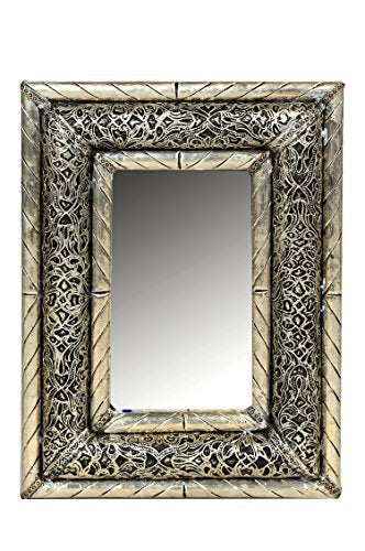 Orient Kifah Miroir mural avec cadre en bois Style oriental Argenté 35 cm Orient Kifah Miroir mural avec cadre en bois Style oriental Argenté 35 cm