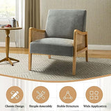 Chaise d'appoint moderne du milieu du siècle chaises rembourrées en velours avec tricot en bambou fauteuil confortable en tissu de lin avec accoudoirs en rotin pour salon gris