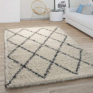 Tapis Shaggy Tapis De Salon Poil Long Moderne Boho Scandinave Motif Diamant, Dimension:160x220 cm, Couleur:Crème 2 Tapis Shaggy Tapis De Salon Poil Long Moderne Boho Scandinave Motif Diamant, Dimension:160x220 cm, Couleur:Crème 2
