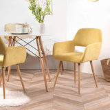 FURNISH1 Lot de 2 Fauteuil Chaise de Salle à Manger Scandinave en Tissu Jaune Métal Look Bois Chêne Design Salon Bureau Chambre