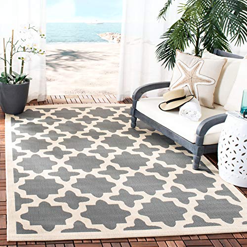 SAFAVIEH Courtyard Collection CY6913 Tapis imperméable et Facile à Nettoyer pour intérieur/extérieur Anthracite/Beige 1,5 m x 2,8 m