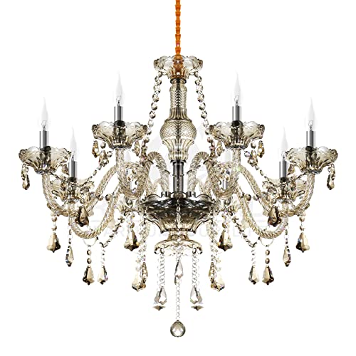 Ridgeyard Lustre Baroque Lustres de Plafond Moderne Lustre Cristal K9 Plafonnier Luminaire pour Salon Chambre Couloir Entrée, 8 Lumières, Cognac