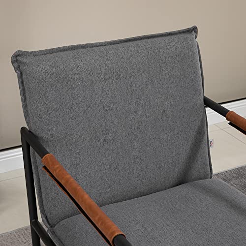 HOMCOM Fauteuil de Salon Assise revêtement synthétique avec accoudoir Structure en Acier Charge Max. 150 Kg 65,5l x 85P x 85H cm Gris