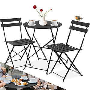 KESSER® Bistroset Set de 3 pièces table de bistrot avec 2 chaises pliantes - Ensemble de meubles de balcon - Ensemble de jardin - Ensemble de meubles de jardin - En métal - Noir