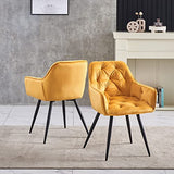 JYMTOM Lot de 2 Chaise de Salle à Manger avec Assise rembourrée en Velours épais, Pieds en métal, accoudoirs et Dossier, Chaise d'angle pour Salon,Jaune