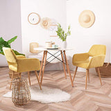 FURNISH1 Lot de 2 Fauteuil Chaise de Salle à Manger Scandinave en Tissu Jaune Métal Look Bois Chêne Design Salon Bureau Chambre