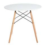 H.J WeDoo Ronde Table de Salle à Manger Scandinave Design Blanc avec Eiffel Jambes en hêtre 80 cm