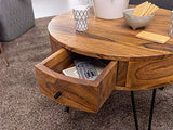 FineBuy Table Basse Sheesham en Bois Massif/Metal 60 x 44,5 x 60 cm | Table d'appoint de Style Moderne | Table de Salon avec Deux tiroirs