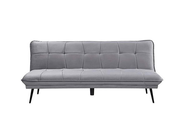 Loungitude Banquette convertible en velours gris perle et pieds métal noirs