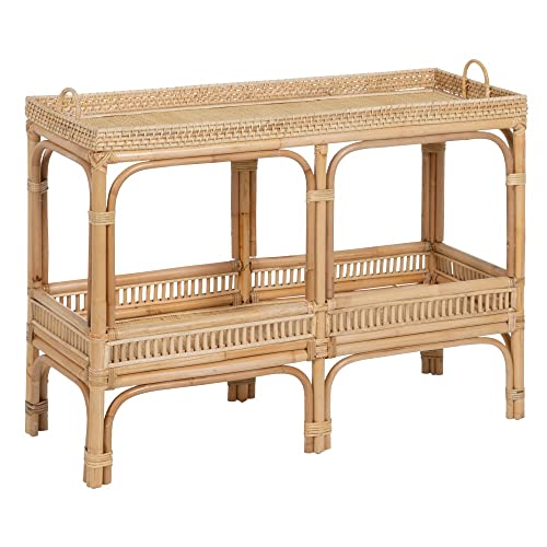 LOLAhome Console grille avec étagère en rotin naturel 100 x 38 x 81 cm LOLAhome Console grille avec étagère en rotin naturel 100 x 38 x 81 cm