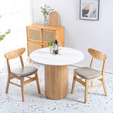 Table de salle à manger ronde en pin massif, table de cuisine moderne en marbre blanc, table de salle à manger en bois naturel, meuble de restaurant – 120 x 120 x 75 cm (L x l x H)