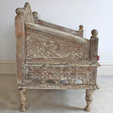 A.S Industries Chaise de jardin indienne sculptée à la main Blanc délavé 60 cm
