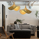 TYBERRY Lampe à suspension en forme de feuille d'éventail de style japonais, lustre en rotin E27, suspension tissée en bambou naturel et en rotin, luminaire décoratif de salle à manger de salon Tatami