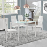 Table de Salle à Manger Design Meuble Minimaliste pour Cuisine Salon Plateau en Verre Pieds en Acier 105 x 60 x 75 cm Blanc